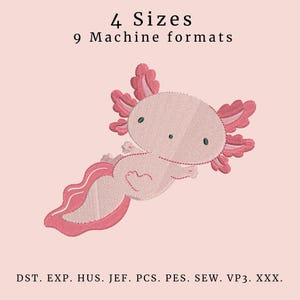 Axolotl, Stickdatei - Kawaii Tier, 4 Größen (Instant Download)