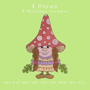 Whimsical Gnome Embroidery Design - Easter & Summer Theme - 4 Hoop Sizes Included