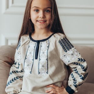 Ukrainian Vyshyvanka Sorochka,Ukrainian Shirt with Embroidery for girl, Linen Embroidered Shirt, Folk Vyshyvanka for kids