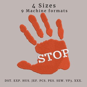 Stop Hand Embroidery Design – Machine Embroidery File, Symbolic Warning Sign, Instant Download