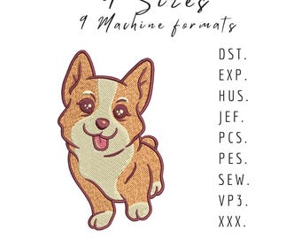 Corgi Dog Embroidery Design: Pet Scene (Digital File)