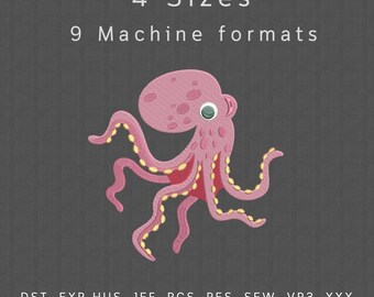 Diseño de pulpo para bordar a máquina: Criatura marina (descarga digital)