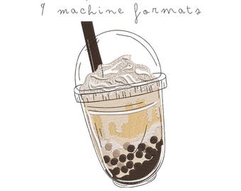 Boba Tea Embroidery File | Milk Tea Design, 4 Sizes (Digital Download)
