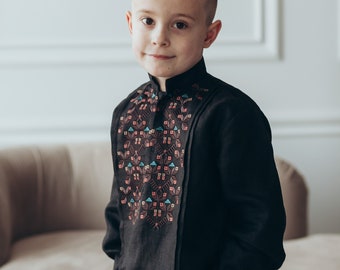 Ukrainisch besticktes Leinenhemd für Jungen | Traditionelles Vyshyvanka Sorochka für Kinder