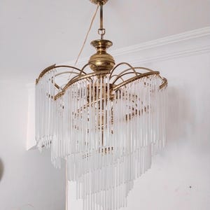 Art Deco Vintage 80s Pendant Light  Milk Glass Stick Ceiling Chandelier for Dining Room