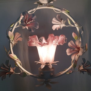Single Vintage Murano Pink Glas Schmiedeeisen Kronleuchter Deckenleuchte Leuchte Lampe