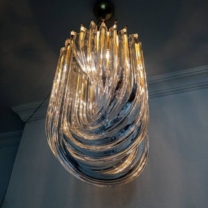 Large Venini Murano Chandelier Italian Mid Century Crystal Curly Ceiling Pendant Light Fixture