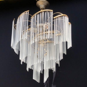 Art Deco 80s Vintage  Chandelier Pendant Light Single Milk Glass Stick Ceiling Dining Room