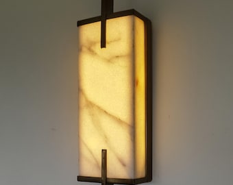 White Marble Wall Sconce Antique Brushed Brass Frame Contemporary Light