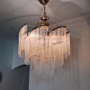 Art Deco Vintage 80s Pendant Light  Milk Glass Stick Ceiling Chandelier for Dining Room