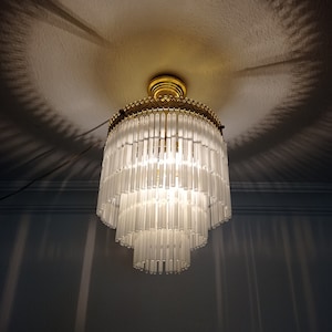 Vintage Milk Glass Chandelier  Art Deco Pendant Ceiling Light Retro Lamp