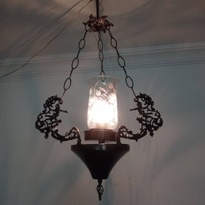 Antique French Brass Cherub Chandelier  Rococo Angel Pendant Light Fixture in Shabby Vintage Style