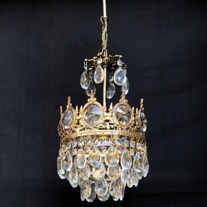 Chic Crystal Chandelier Single Lighting Brass Antique Vintage Ceiling Pendant Fixture French Light Basket Dining room Halloway Bathroom Lamp