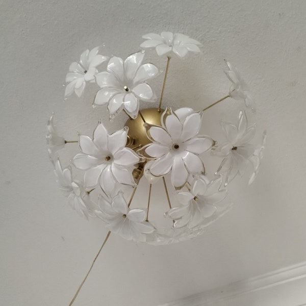 Sputnik Flush Mount Vintage Murano White Chandelier Lighting Basket Ceiling Light
