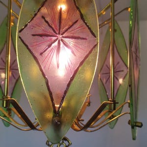 Antique Vintage Brass Stained Glass Style Green Purple Colored Chandelier  Suspension French  Ceiling Fixture Lamp Light  Lighting