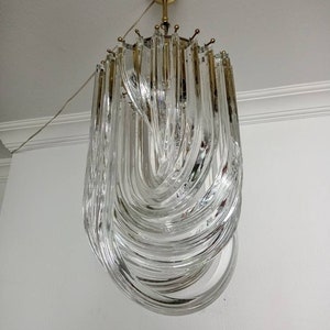 Large Venini Murano Chandelier Italian Mid Century Crystal Curly Ceiling Pendant Light Fixture