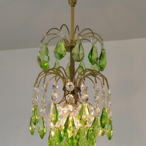 Vintage Green Crystal Chandelier Single Lighting Art Deco Island Pendant Fixture Light