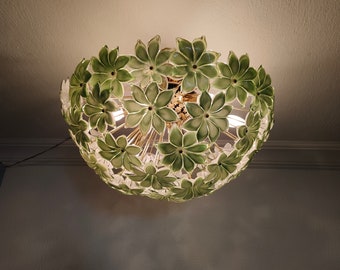 Sputnik Flush Mount Vintage Murano Chandelier Green Colored Glass Basket Ceiling Light Fixture