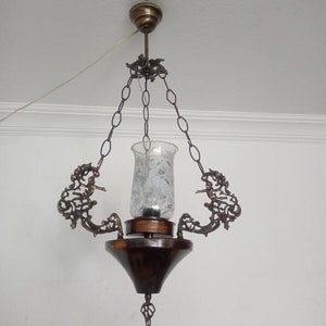 Antique French Brass Cherub Chandelier  Rococo Angel Pendant Light Fixture in Shabby Vintage Style