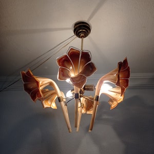 Żyrandol w stylu vintage Murano Calla Lily z brązowego szkła mlecznego, lampa sufitowa