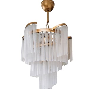 Art Deco VintageChandelier 80s Pendant Light Single Milk Glass Stick Ceiling Lighting