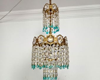 Bohemian Blue Crystal Chandelier: Art Deco Island Pendant Light