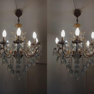 Paar passende antike Vintage Messing Kronleuchter Cut Crystal Deckenleuchte Beleuchtung Esszimmer oder Flur