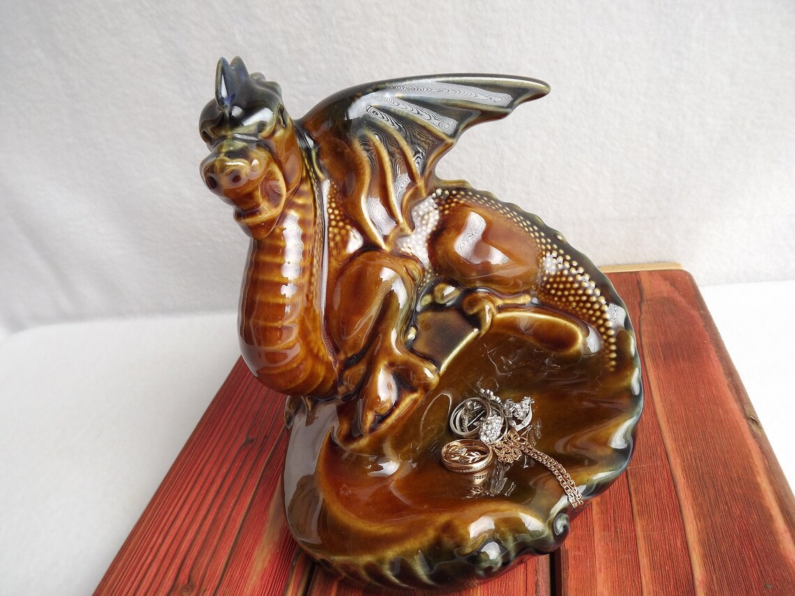 Vintage ceramic ashtray Pottery ashtray Dragon figure Etsy