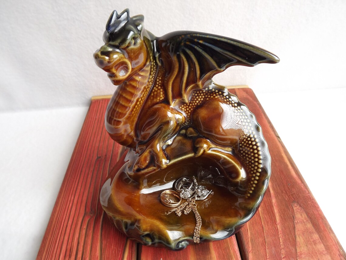 Vintage ceramic ashtray Pottery ashtray Dragon figure Etsy