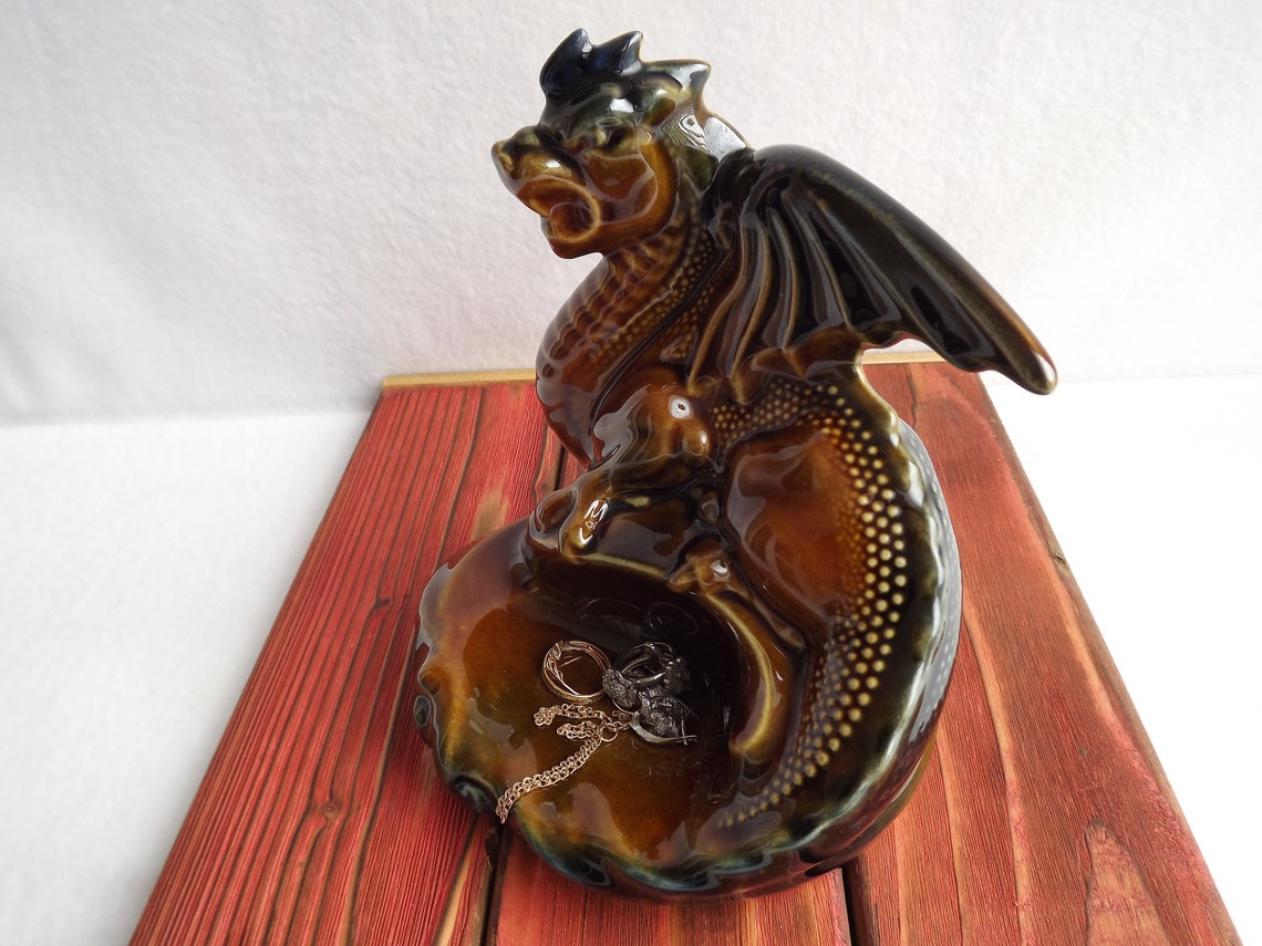 Vintage ceramic ashtray Pottery ashtray Dragon figure Etsy