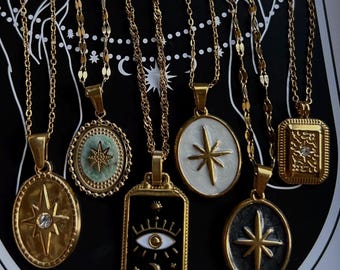 Minimalist Dainty Gold Tarnish Free Resistant Celestial Star Coin Sun Moon Pendant Hypoallergenic Jewelry Spirituality Chain Necklace Gift