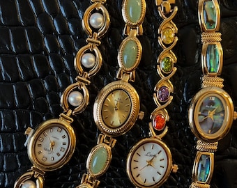Adjustable Stainless steel Hypoallergenic Luxury Gold Silver Watch Minimalist Dainty Jewel Pearl Green Aventurine Stone