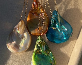 Seashell Gold Blue Green Pearl Shell Summer Beach Gold Jewelry Abalone Conch Pearl Siren Mermaid Hippie Necklace Chain Gift for Her