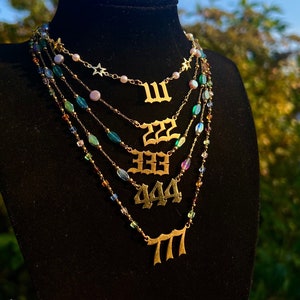 14k Gold Lucky Spiritual Angel Number Necklace Tarnish Resistant Nickel Free Chain Gift Jewelry 111 222 333 444 555 666 777 Energy Beaded