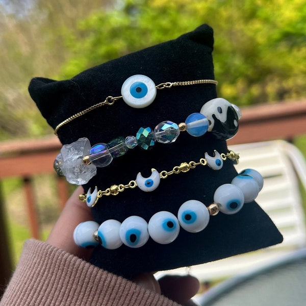 Evil Eye Protection Bracelet Set Gold Angel Number Spirituality Blue Energy Healing Self Good luck Stack Bracelets Gift Moon Adjustable