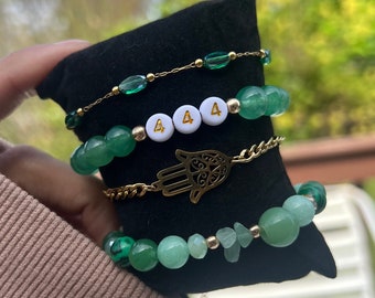 Green Aventurine Bracelet Set Gold Meditation Spirituality Malachite  Energy Healing Abundance Prosperity Good Luck Stack Bracelets