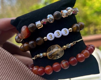 Carnelian Citrine Tigers Eye Bracelet Set Gold Meditation Spirituality Energy Healing Abundance Prosperity Success Good Luck Stack Bracelets