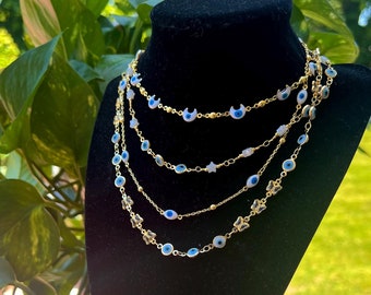 Evil Eye Nazar Protection Healing 18k Gold Plated Steel Tarnish Resistant Necklace Chain Gift Spirituality Gift for Her Trendy