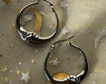 Crescent Moon Gold Clicker Waterproof Hoop Earrings stainless steel Tarnish free Jewelry Minimalist Celestial whimsical