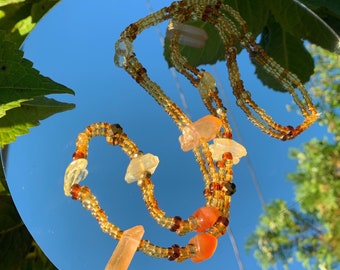 Carnelian Citrine Healing Quartz Natural Raw Crystal Stone Waistbeads Belly Chain Waistchain Amber Brown Orange Beads Body Jewelry Gift