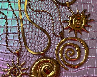 Spiral Ocean Sun Siren core Seashell Starfish Gold Pendant Herringbone waterproof Tarnish resistant Necklace Chain