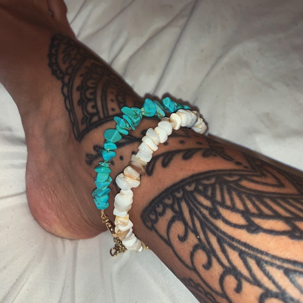 Healing Boho Turqouise Seashell Crystal Anklet Ankle Jewelry