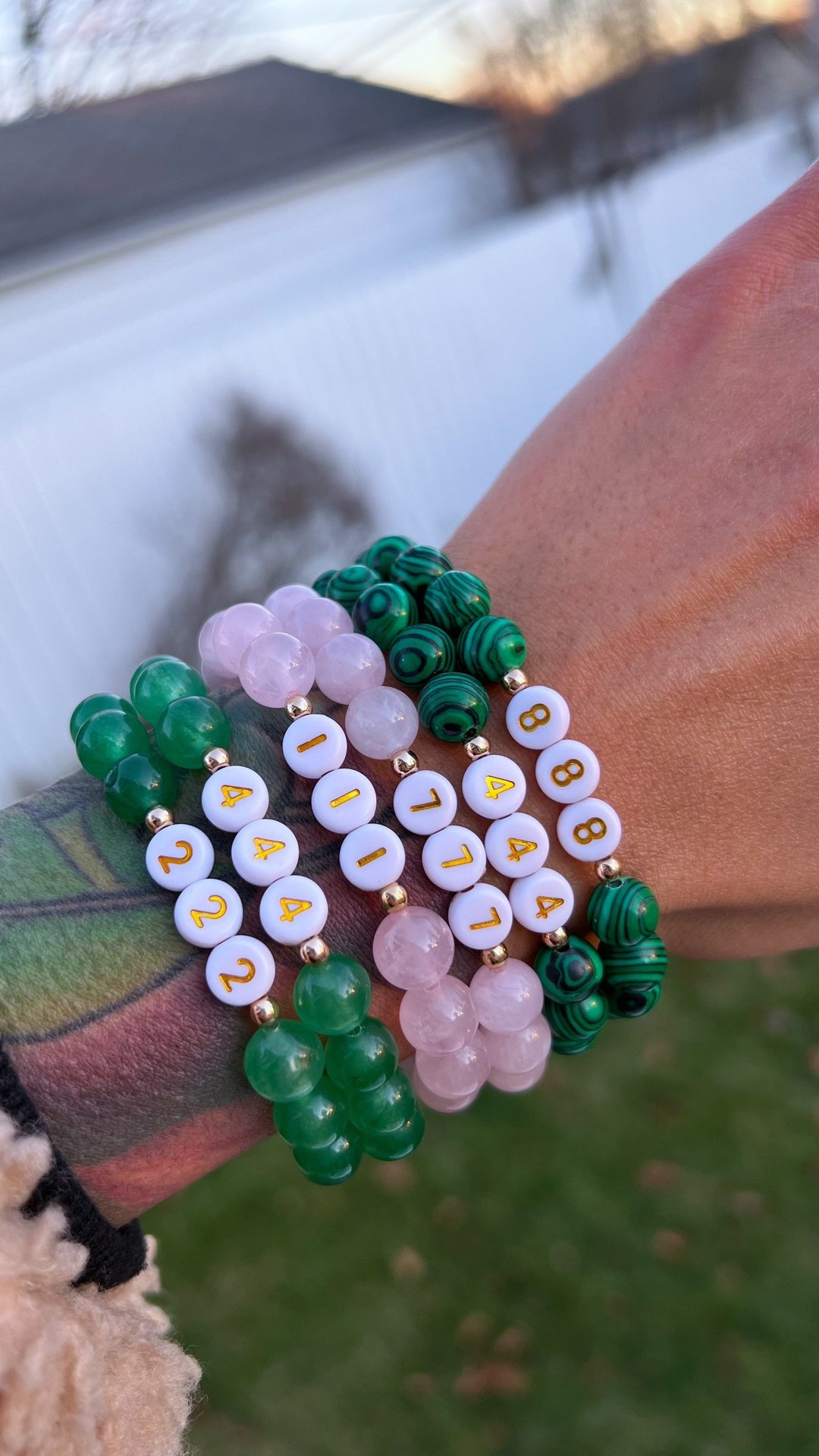 Angel Number Rose Quartz Malachite Green Aventurine 111 222