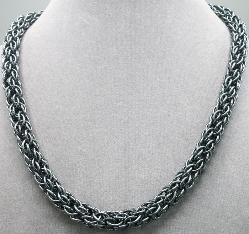 Gunmetal Candy Cane weave anodized aluminum chainmail necklace