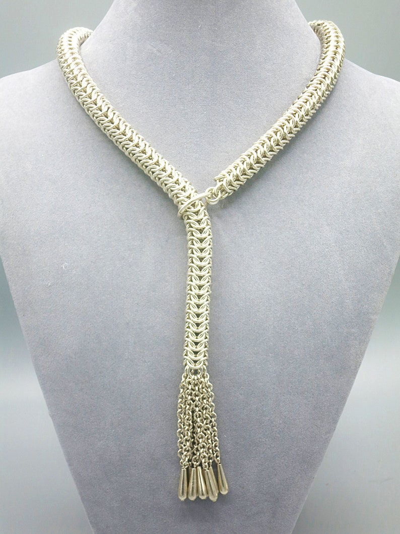 Sterling .925 silver roundmaille chainmail lariat necklace Etsy