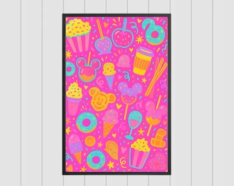 Lilly Inspired Digital Download |  Mickey Food Pattern Digital Download | Disney Park Inspired Poster | Disney Lilly Digital Download