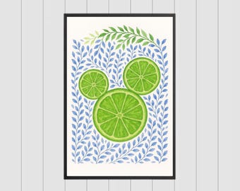 Lime Watercolor Mickey Digital Print, Mediterranean Inspired Disney Art, Disney Kitchen Art, Mickey Kitchen Art, Disney Kitchen Decor