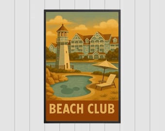 Arte digital para Disney Vacation Club Beach Club Villas, arte para membros do DVC, aquarela da Disney, Disney Beach Club Villas, decoração de parede do Disney World
