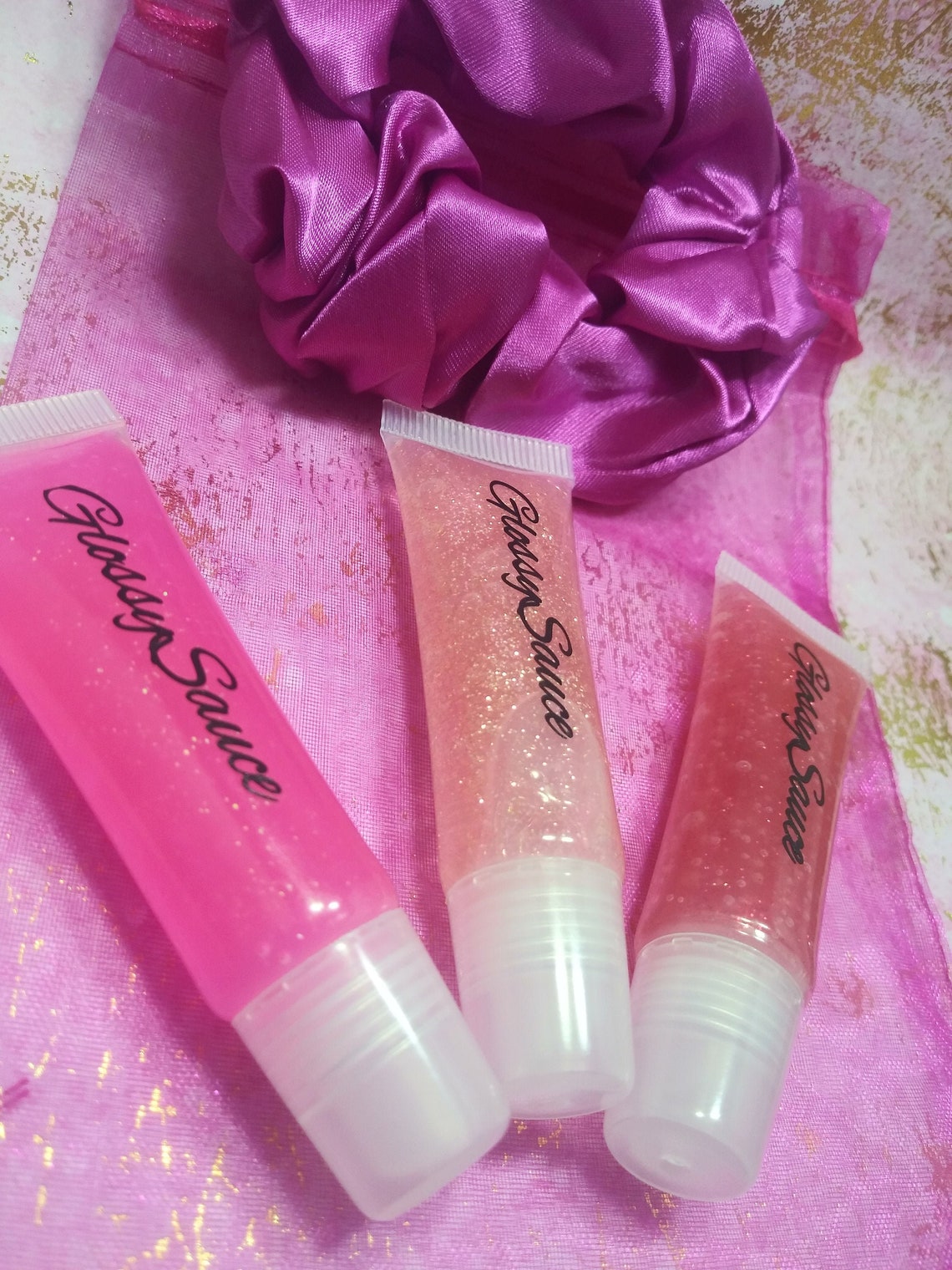 Valentines Lip Gloss Bundle With Scrunchie Glossysauce Etsy