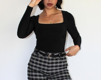 High Waist Plaid Shorts Women | Checkered Pattern Shorts | Vintage Style Shorts | Retro Fashion | Belt Loops | 90s Inspired